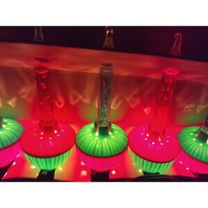 Vintage GEM 7 Light Bubble Set Christmas Holidays 3 Green 4 Red